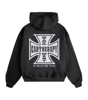 Heavyweight Oversize CROSS Hoodie Cartherapy - Czarny