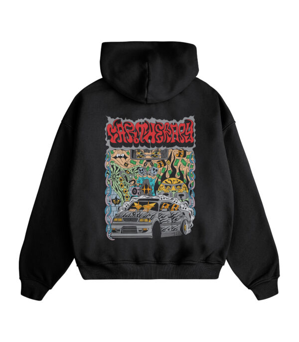 Heavyweight RAVE RACE Hoodie Cartherapy - Czarny